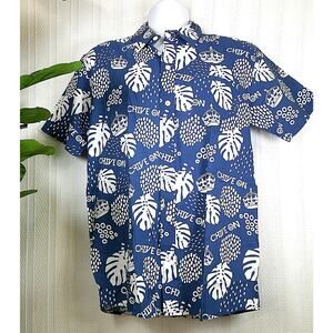 Tipsy Elves Blue Hawaiian "Chive On" Short Sleeve Button Up Shirt-Men's Medium
